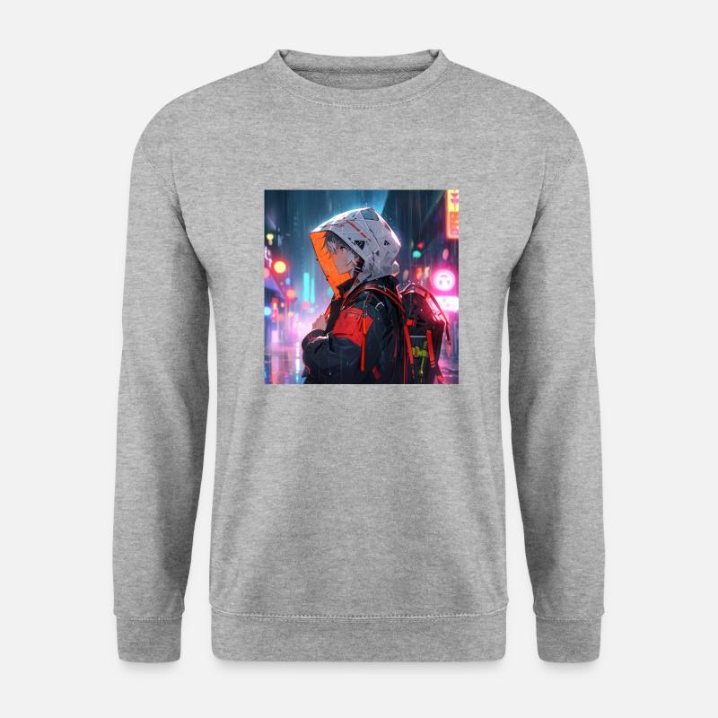 Anime Guy in Japan - Unisex Pullover - Weißgrau meliert
