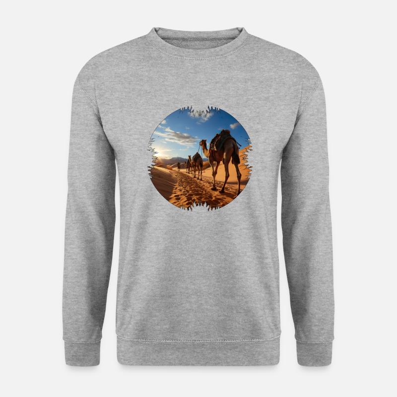 Reise mit einer Kamelkarawane - Unisex Pullover - Weißgrau meliert