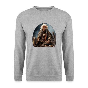 Chef indien avec coiffe de plumes - Sweat-shirt Unisexe - gris chiné - Devant - Alina (178cm) & Michal (187cm)