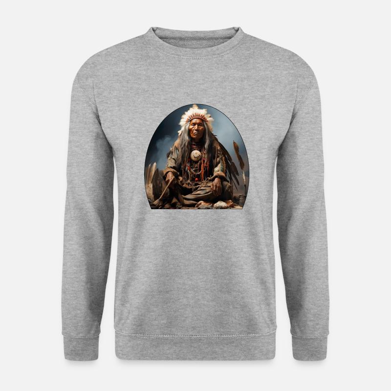 Indianerhäuptling mit Federschmuck - Unisex Pullover - Weißgrau meliert