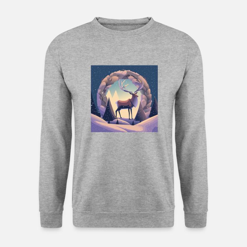 Hirsch Kranz - Unisex Pullover - Weißgrau meliert
