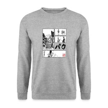 Baka Manga - Unisex Pullover - Weißgrau meliert - Vorne - Alina (178cm) & Michal (187cm)