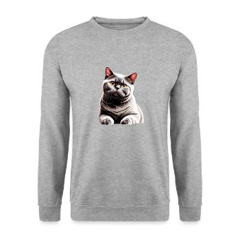 Britisch Kurzhaar Katze Katzenbaby Katzen Kater - Unisex Pullover - Weißgrau meliert - Vorne - Alina (178cm) & Michal (187cm)