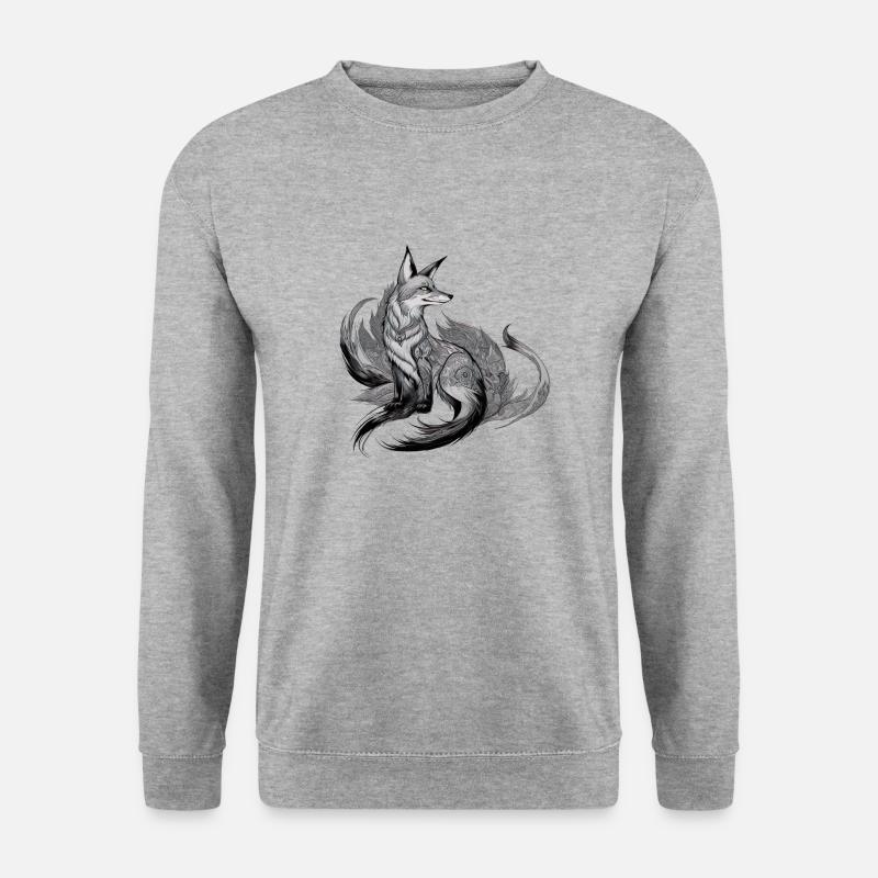 Fuchs Mandala Zeichnung komplexe Natur Wildnis - Unisex Pullover - Weißgrau meliert