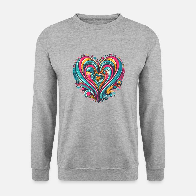 Buntes Retro-Pop-Herz - Unisex Pullover - Weißgrau meliert