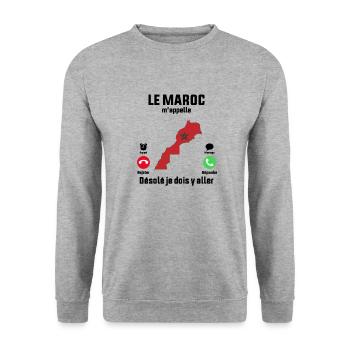 Le Maroc M'appelle désolé Je dois y aller - Sweat-shirt Unisexe - gris chiné - Devant - Alina (178cm) & Michal (187cm)
