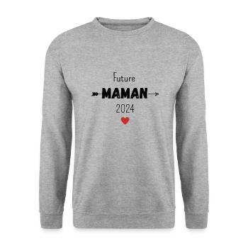 Future maman 2024 - Sweat-shirt Unisexe - gris chiné - Devant - Alina (178cm) & Michal (187cm)