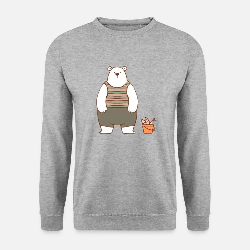 Eisbär mit einem Eimer Fisch - Unisex Pullover - Weißgrau meliert