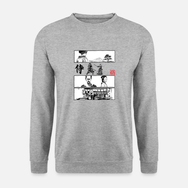 Manga Samurai Schwarz - Unisex Pullover - Weißgrau meliert