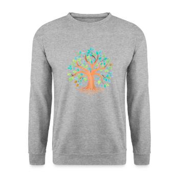 Lebensbaum Meditation Keltischer Baum des Lebens - Unisex Pullover - Weißgrau meliert - Vorne - Alina (178cm) & Michal (187cm)