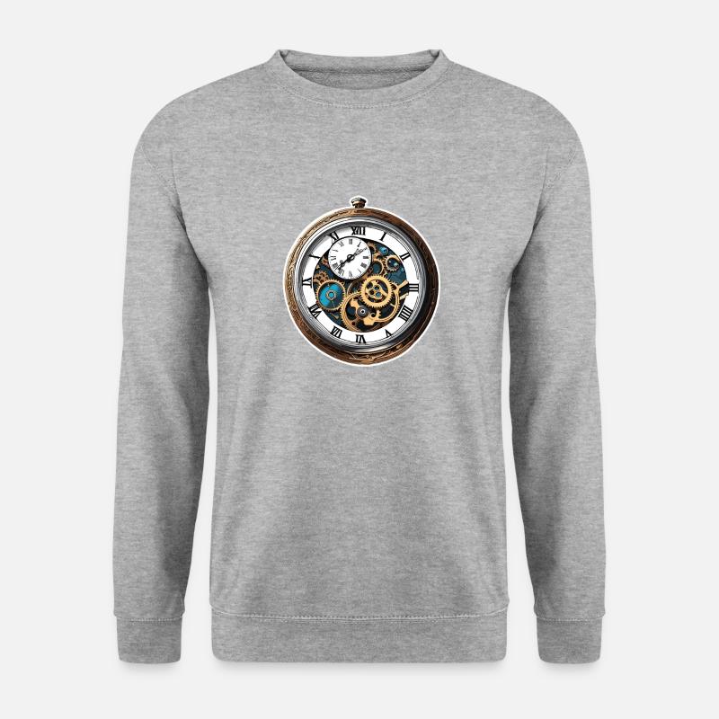 Uhr / Uhrwerk / Uhrzeit / Zeiger / Zeit / Antik - Unisex Pullover - Weißgrau meliert