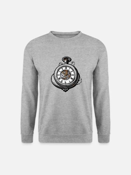Uhr / Uhrwerk / Uhrzeit / Zeiger / Zeit / Antik - Unisex Pullover - Weißgrau meliert