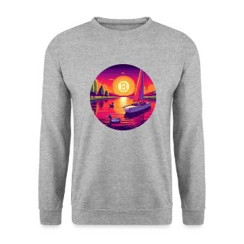 Bitcoin Sunset : un art numérique unique et coloré - Sweat-shirt Unisexe - gris chiné - Devant - Alina (178cm) & Michal (187cm)