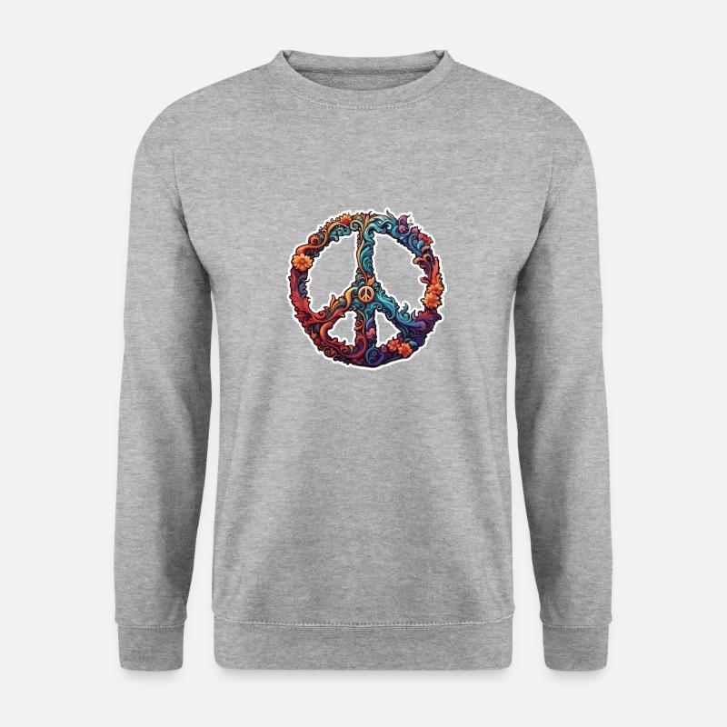 Love Peace and Harmonie / Hippie / Freiheit - Unisex Pullover - Weißgrau meliert