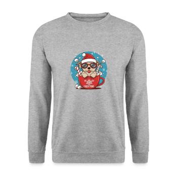 Weihnachts Welpe in Tasse - Merry Christmas - Unisex Pullover - Weißgrau meliert - Vorne - Alina (178cm) & Michal (187cm)
