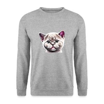 Britisch Kurzhaar Katze Katzenbaby Katzen Kater - Unisex Pullover - Weißgrau meliert - Vorne - Alina (178cm) & Michal (187cm)