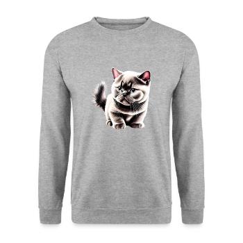 Britisch Kurzhaar Kater Katze Katzen Katzenbaby - Unisex Pullover - Weißgrau meliert - Vorne - Alina (178cm) & Michal (187cm)