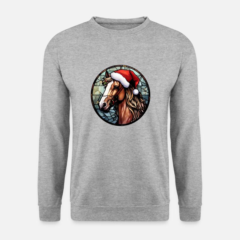 Pferd mit Weihnachtsmütze - Unisex Pullover - Weißgrau meliert