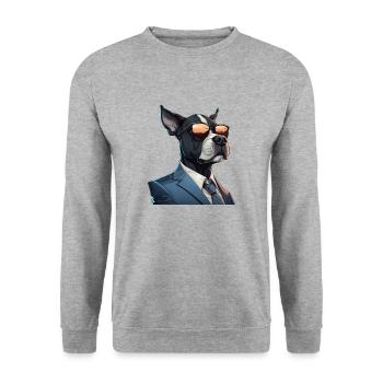 Hund in Anzug - Unisex Pullover - Weißgrau meliert - Vorne - Alina (178cm) & Michal (187cm)
