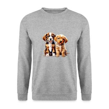 Chiots de chien I Deux chiots mignons chiots chemise - Sweat-shirt Unisexe - gris chiné - Devant - Alina (178cm) & Michal (187cm)