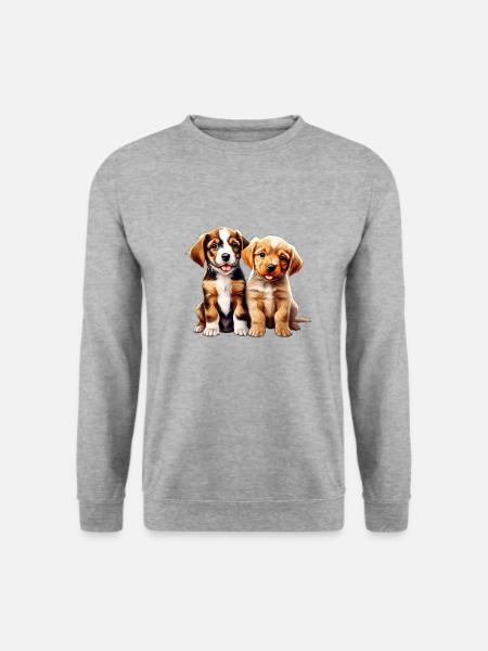 Hundewelpen I Zwei niedliche Hundewelpen Shirt - Unisex Pullover - Weißgrau meliert