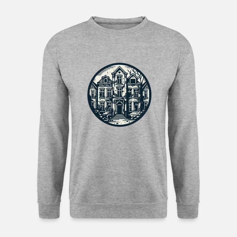 Schwarz-weißes verlassenes Haus - Unisex Pullover - Weißgrau meliert