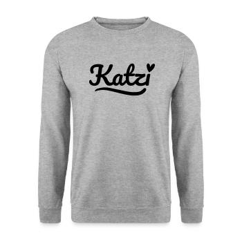 Katzi Schrift Herz - Unisex Pullover - Weißgrau meliert - Vorne - Alina (178cm) & Michal (187cm)