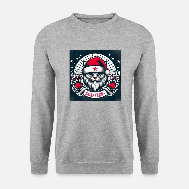 Satanskrallen - Katze Weihnachtsmann - Unisex Pullover - Weißgrau meliert
