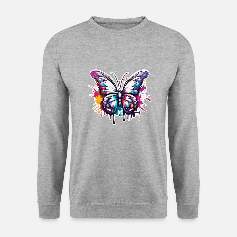 Schmetterling / Tier / Insekt / fliegen / Sommer - Unisex Pullover - Weißgrau meliert