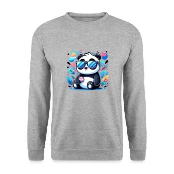 Panda Sonnenbrille - Unisex Pullover - Weißgrau meliert - Vorne - Alina (178cm) & Michal (187cm)