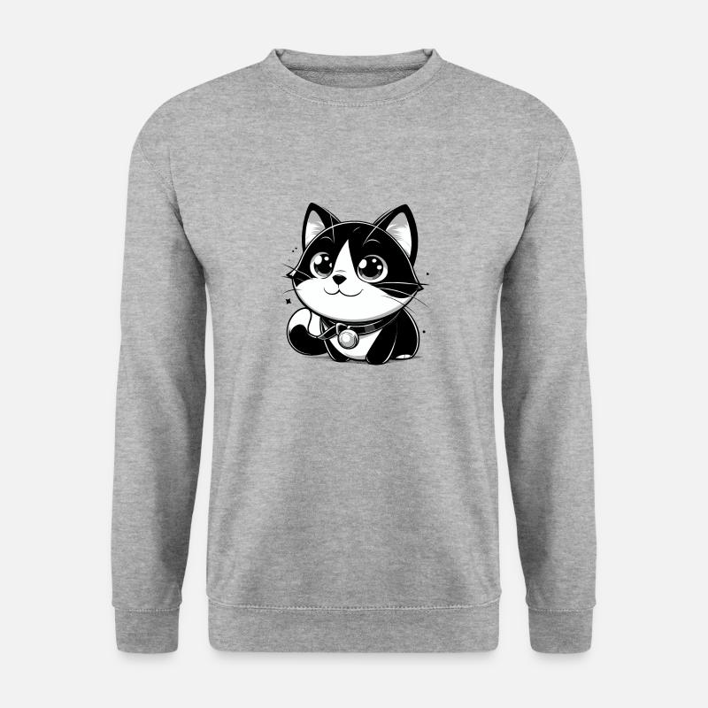 Anime-Stil Katze - Unisex Pullover - Weißgrau meliert