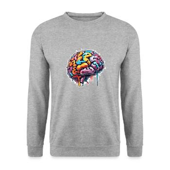 Gehirn / Wissen / Intelligenz / klug / Denken - Unisex Pullover - Weißgrau meliert - Vorne - Alina (178cm) & Michal (187cm)