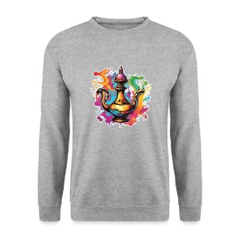 Lampe Magique / Souhaits /Orient / Miracle / Génie - Sweat-shirt Unisexe - gris chiné - Devant - Alina (178cm) & Michal (187cm)