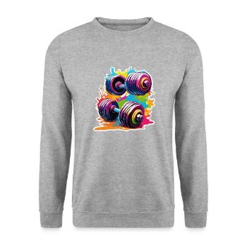Dumbbell / Weights / Sports / Strength Training / Workout - Unisex Sweatshirt - salt & pepper - Front - Alina (178cm) & Michal (187cm)