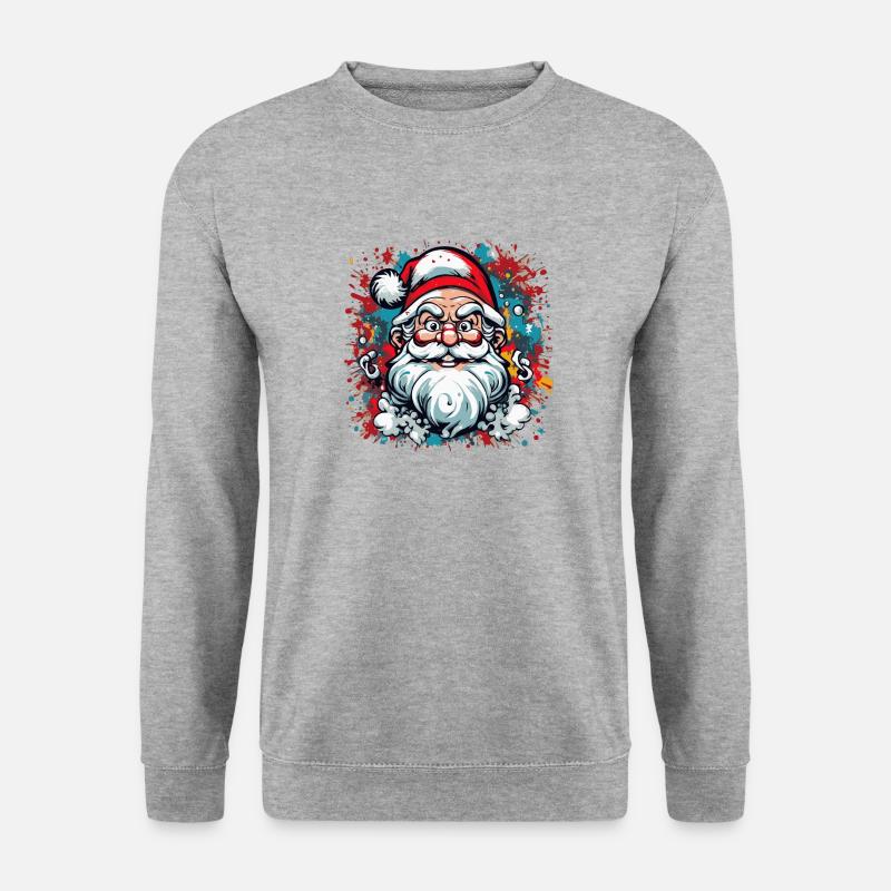 Santa Claus Weihnachtsmann rote Mütze weißer Bart - Unisex Pullover - Weißgrau meliert