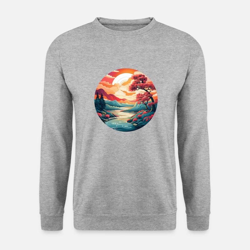 Japan-Landschaft - Unisex Pullover - Weißgrau meliert