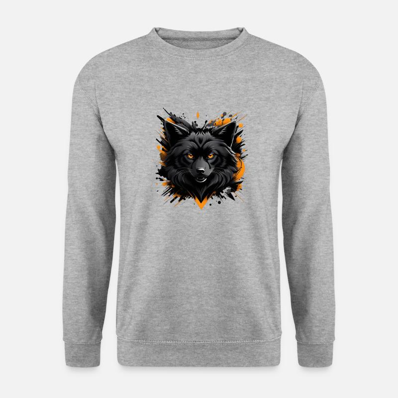 Schwarzer Wolf - Unisex Pullover - Weißgrau meliert