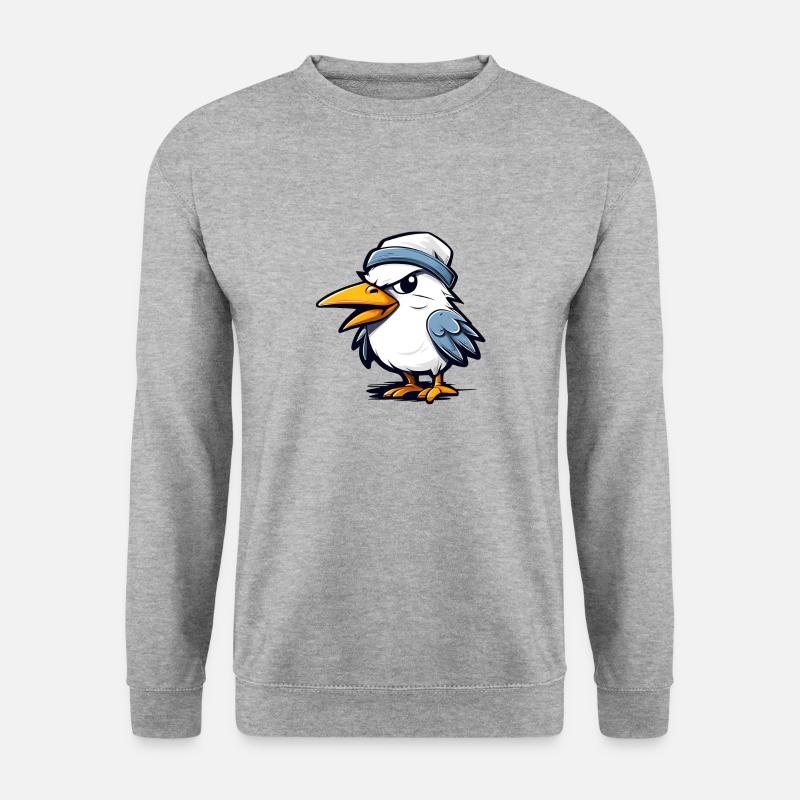 Süße wütende Möwe mit Mütze - Unisex Pullover - Weißgrau meliert