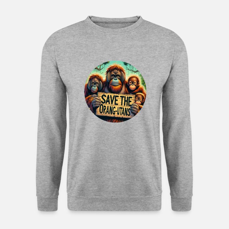 Rettet die Orang Utans - Unisex Pullover - Weißgrau meliert