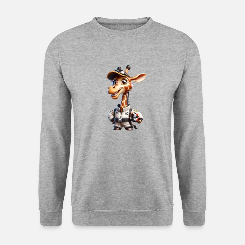 Rennfahrer Giraffe - Unisex Pullover - Weißgrau meliert