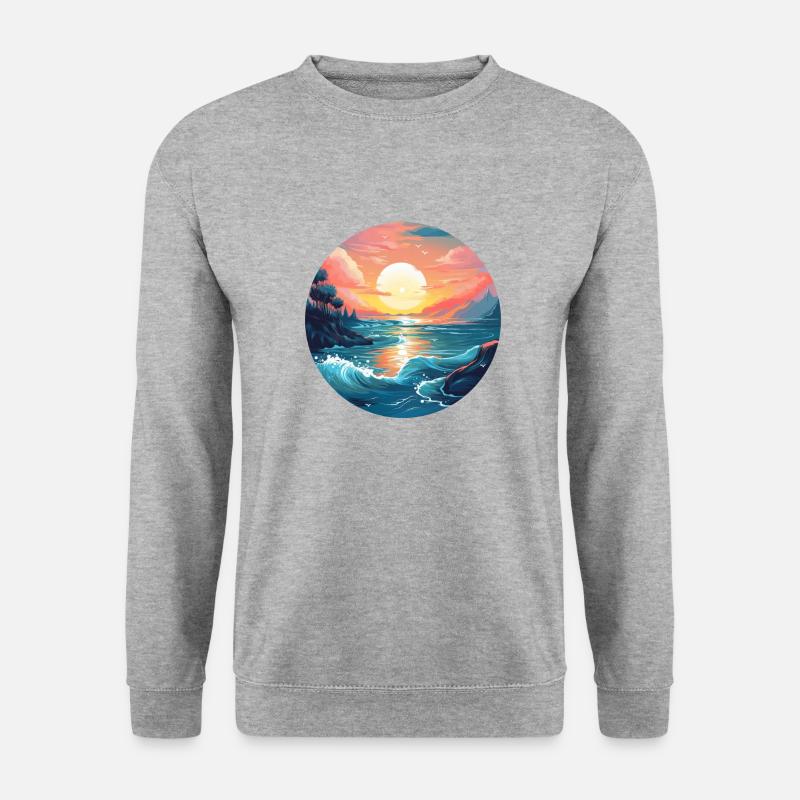 Sonnenuntergang am Meer - Unisex Pullover - Weißgrau meliert