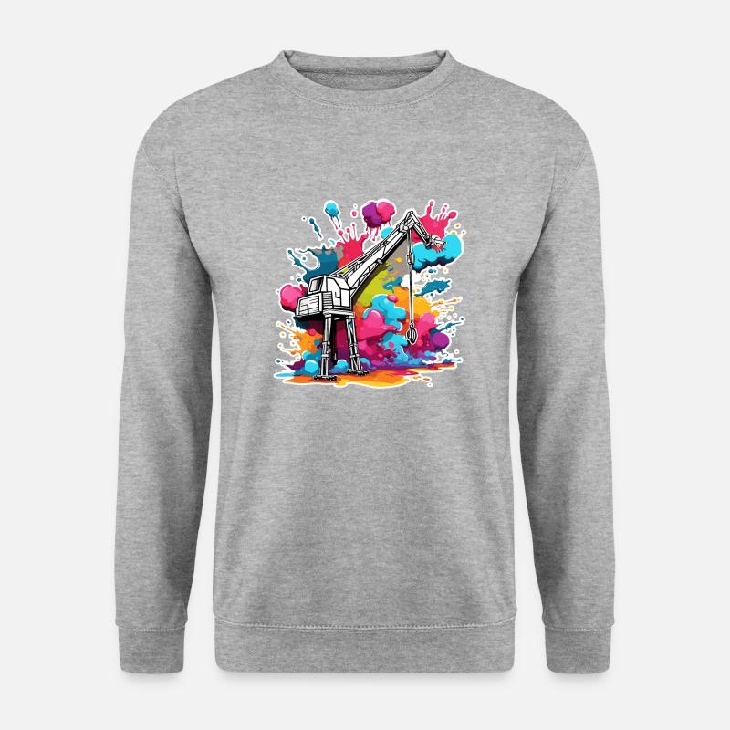 Kran / Baustelle / Seilwinde / Kransystem - Unisex Pullover - Weißgrau meliert