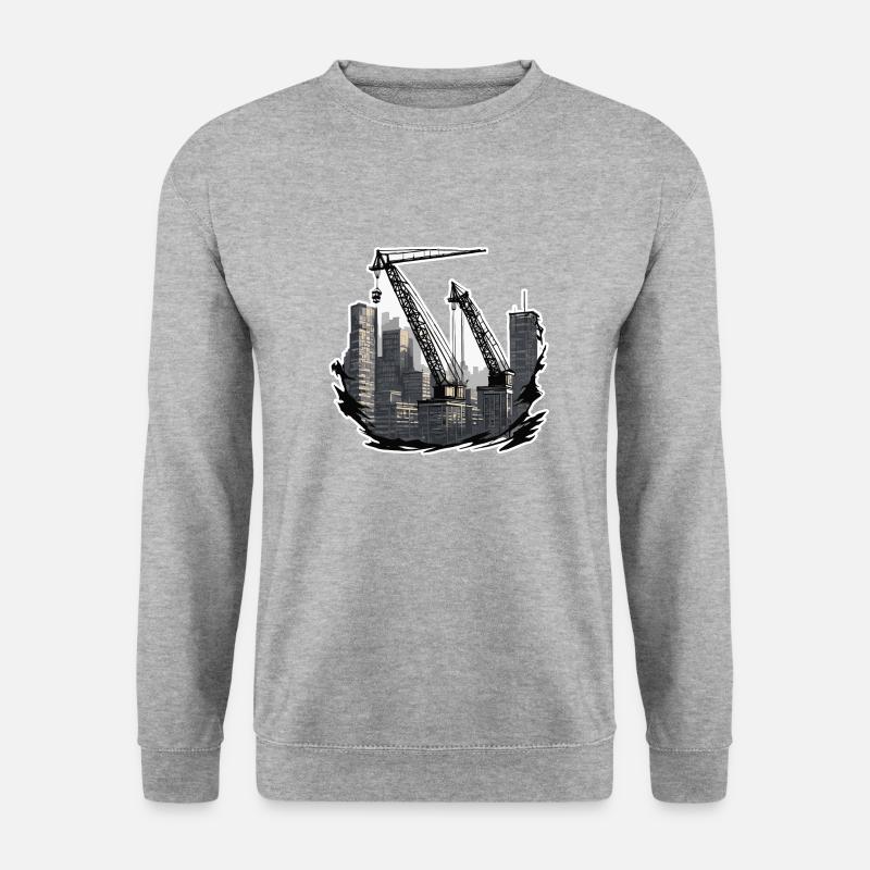 Kran / Baustelle / Seilwinde / Kransystem - Unisex Pullover - Weißgrau meliert