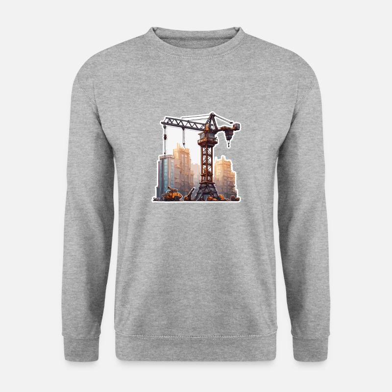 Kran / Baustelle / Seilwinde / Kransystem - Unisex Pullover - Weißgrau meliert