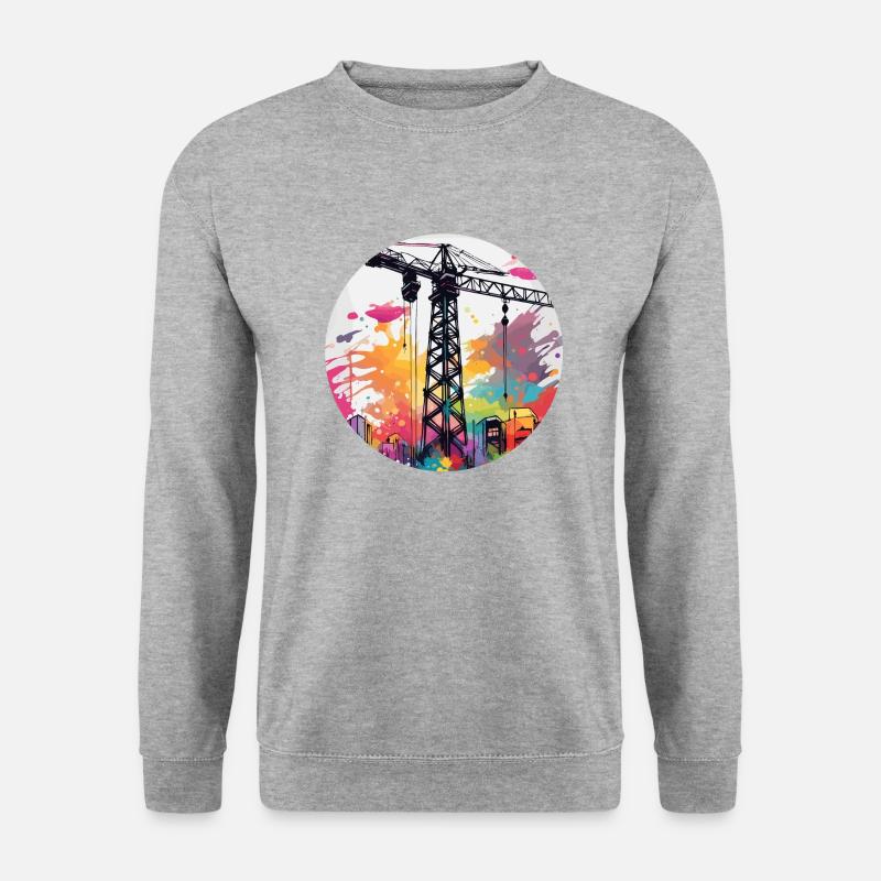Kran / Baustelle / Seilwinde / Kransystem - Unisex Pullover - Weißgrau meliert