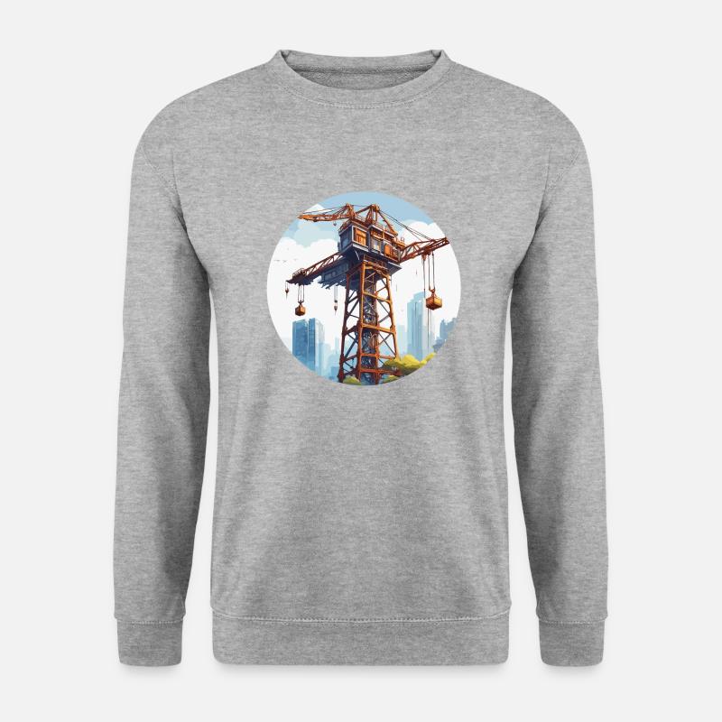 Kran / Baustelle / Seilwinde / Kransystem - Unisex Pullover - Weißgrau meliert