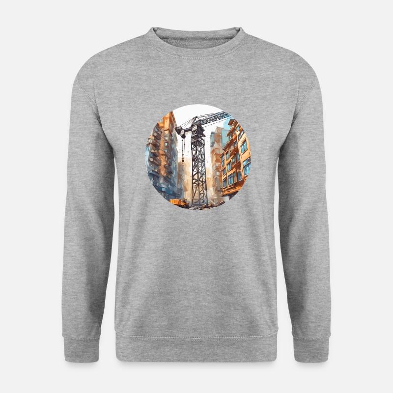 Kran / Baustelle / Seilwinde / Kransystem - Unisex Pullover - Weißgrau meliert
