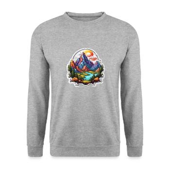 Berg / Alpen / Gipfel / Natur / Wald / Gestein - Unisex Pullover - Weißgrau meliert - Vorne - Alina (178cm) & Michal (187cm)