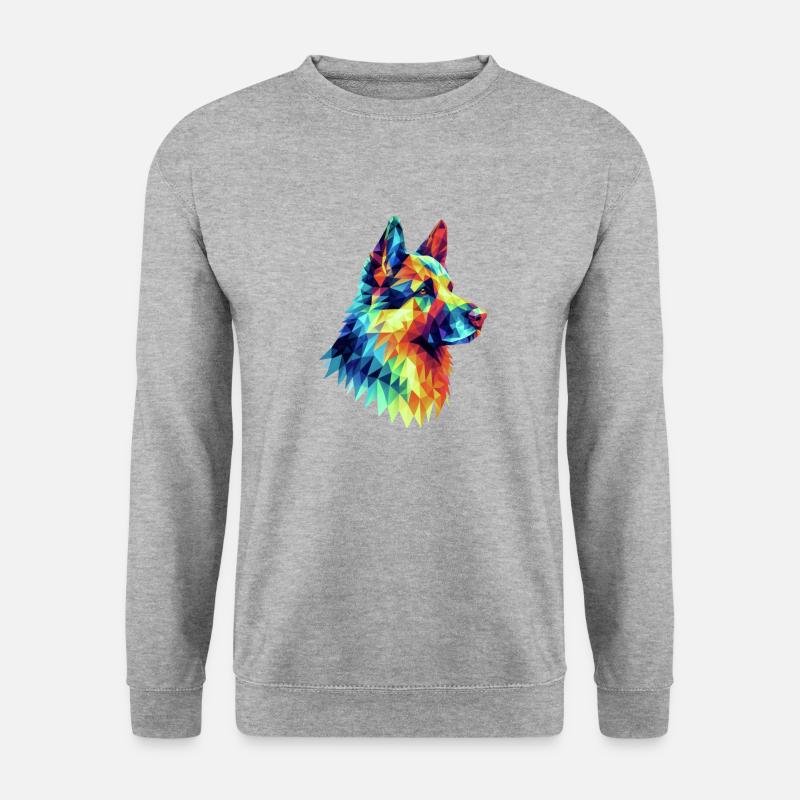 Moderner geometrischer Hundemaulkorb: Deutscher Schäferhund Wolf - Unisex Pullover - Weißgrau meliert