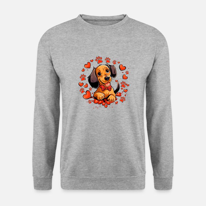 Dackel mit Fliege Herzen - Unisex Pullover - Weißgrau meliert